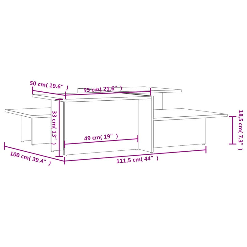 Lot de 2 tables d'appoint avec étagère 111,5 x 50 x 33 cm en bois d'ingénierie couleur chêne DEC040391