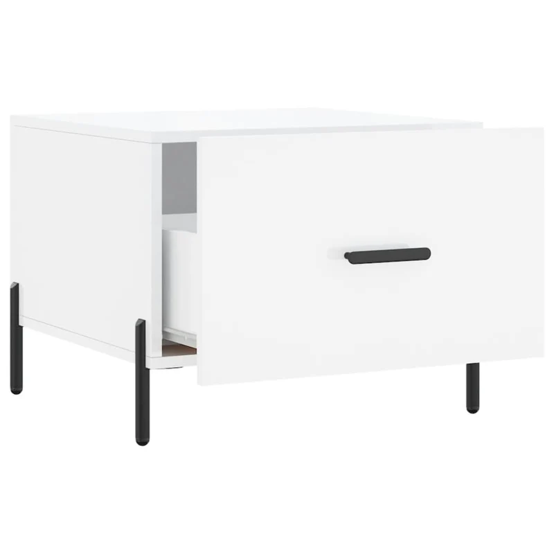 Lot de 2 tables d'appoint chevet avec tiroir 50 x 50 x 40cm bois d'ingénierie blanc et fer DEC040332