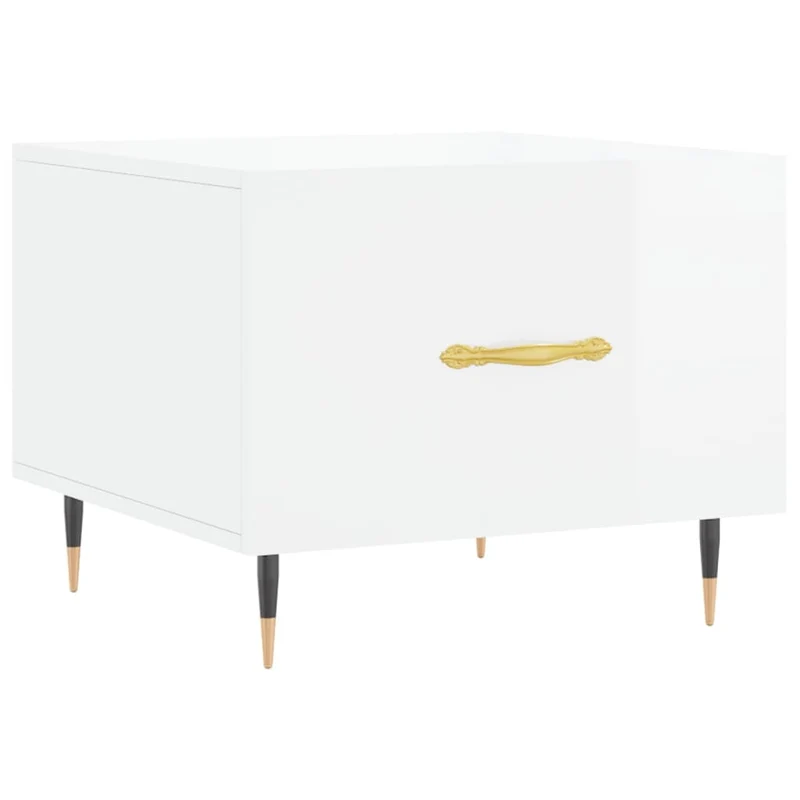 Lot de 2 tables d'appoint chevet avec tiroir 50 x 50 x 40cm bois d'ingénierie blanc brillant et fer DEC040330