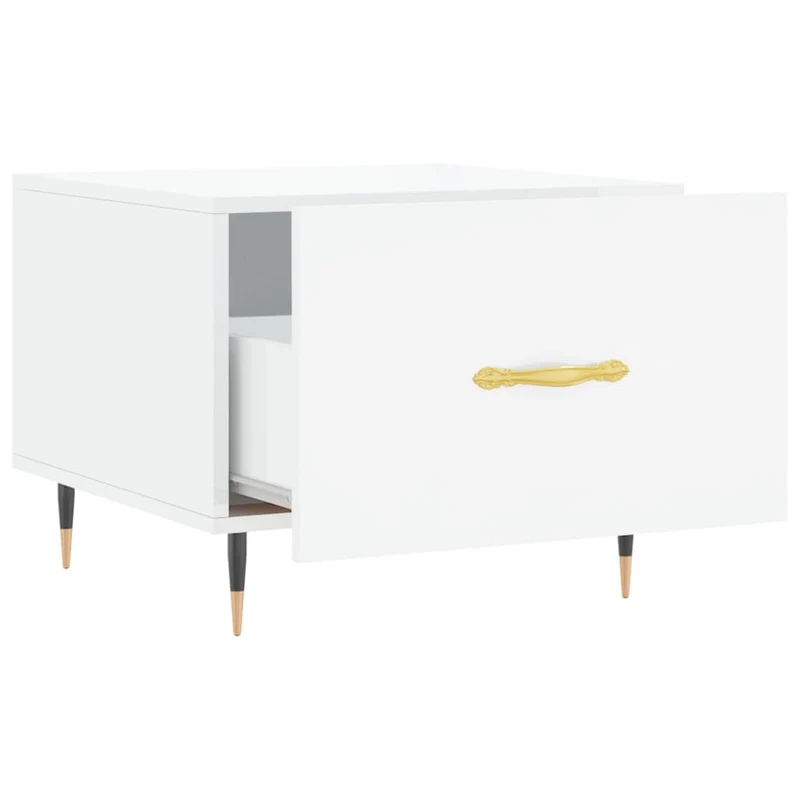 Lot de 2 tables d'appoint chevet avec tiroir 50 x 50 x 40cm bois d'ingénierie blanc brillant et fer DEC040330