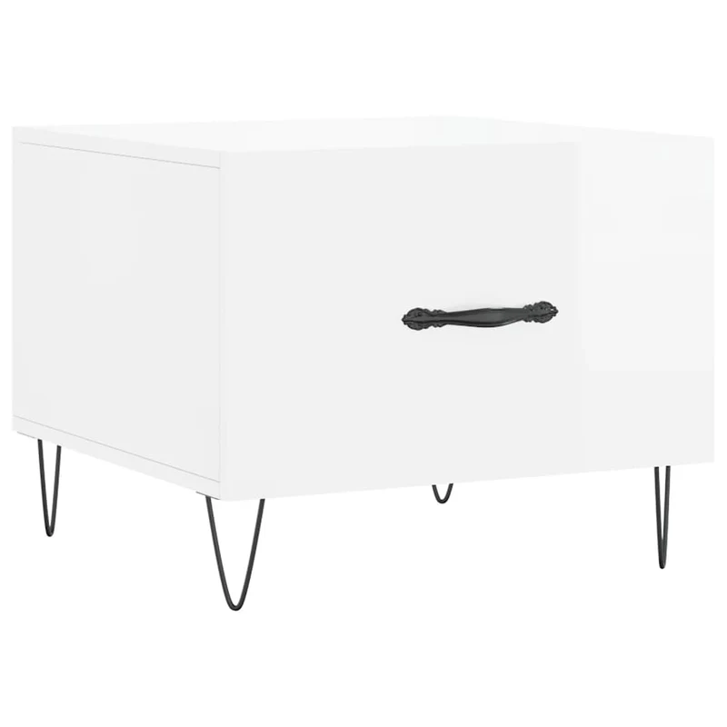 Lot de 2 tables d'appoint chevet avec tiroir 50 x 50 x 40cm bois d'ingénierie blanc brillant et fer DEC040329