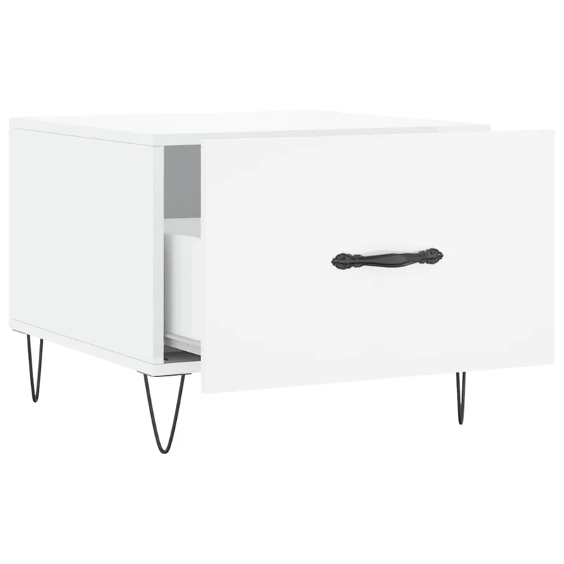 Lot de 2 tables d'appoint chevet avec tiroir 50 x 50 x 40cm bois d'ingénierie blanc brillant et fer DEC040329