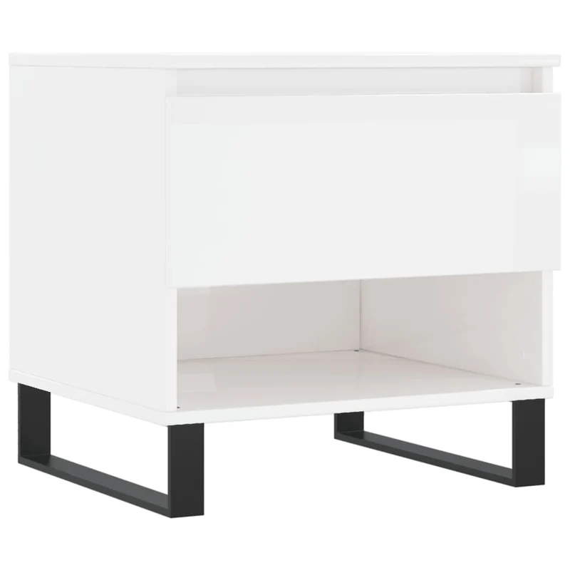 Lot de 2 tables d'appoint chevet avec tiroir 50 x 46 x 50cm bois d'ingénierie blanc brillant et métal DEC040326