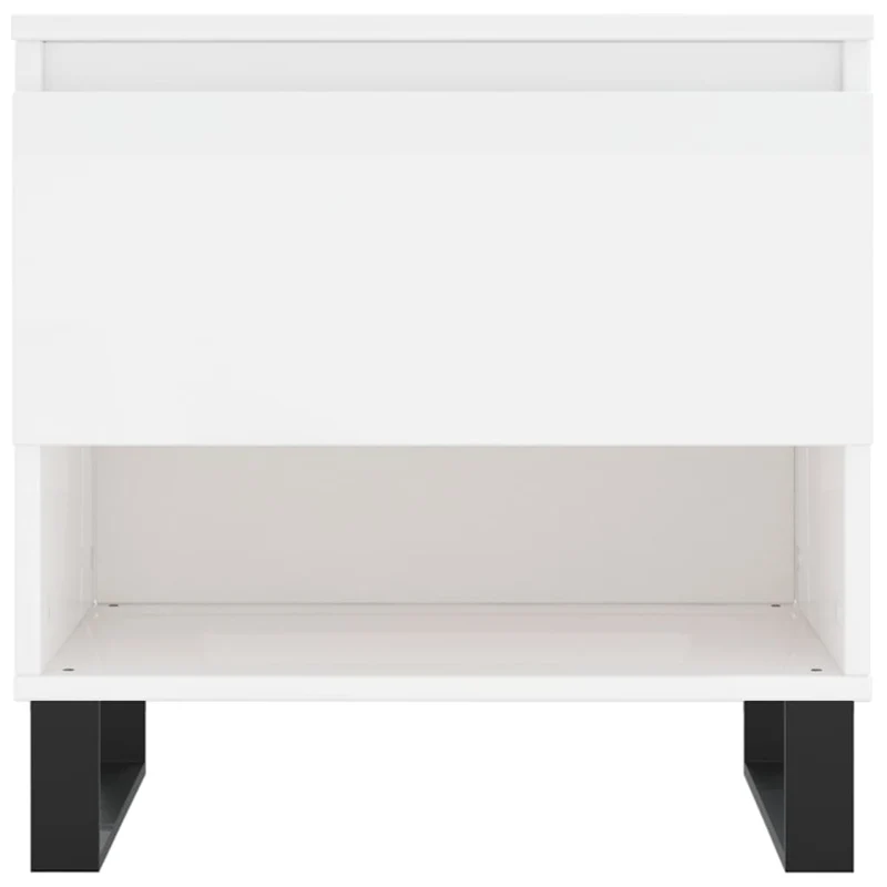 Lot de 2 tables d'appoint chevet avec tiroir 50 x 46 x 50cm bois d'ingénierie blanc brillant et métal DEC040326