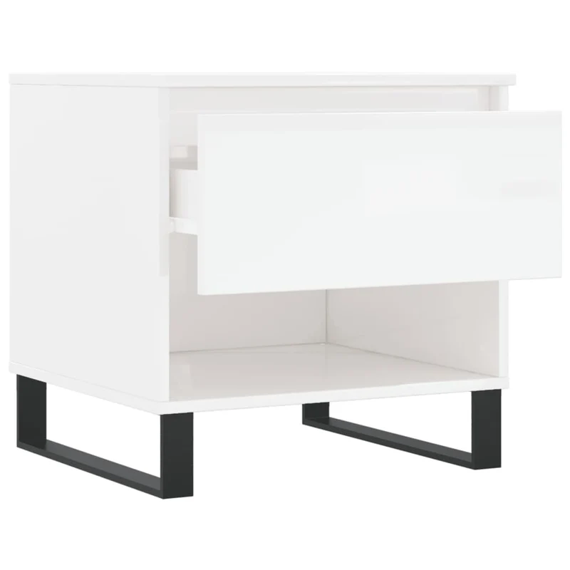Lot de 2 tables d'appoint chevet avec tiroir 50 x 46 x 50cm bois d'ingénierie blanc brillant et métal DEC040326
