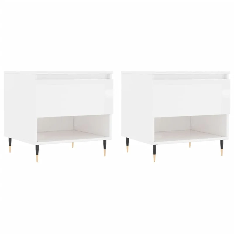 Lot de 2 tables d'appoint chevet avec tiroir 50 x 46 x 50cm bois d'ingénierie blanc et métal DEC040324