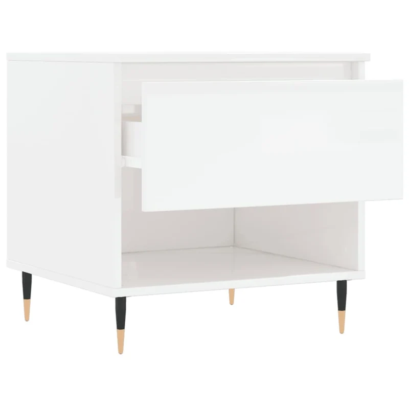 Lot de 2 tables d'appoint chevet avec tiroir 50 x 46 x 50cm bois d'ingénierie blanc et métal DEC040324