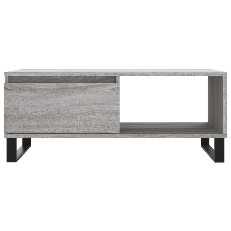 Table basse avec tiroir et compartiment 90 x 50 x 36,5 cm bois d'ingénierie gris et métal DEC040128