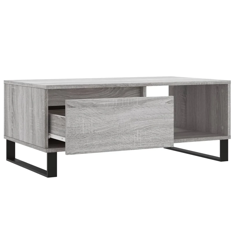 Table basse avec tiroir et compartiment 90 x 50 x 36,5 cm bois d'ingénierie gris et métal DEC040128
