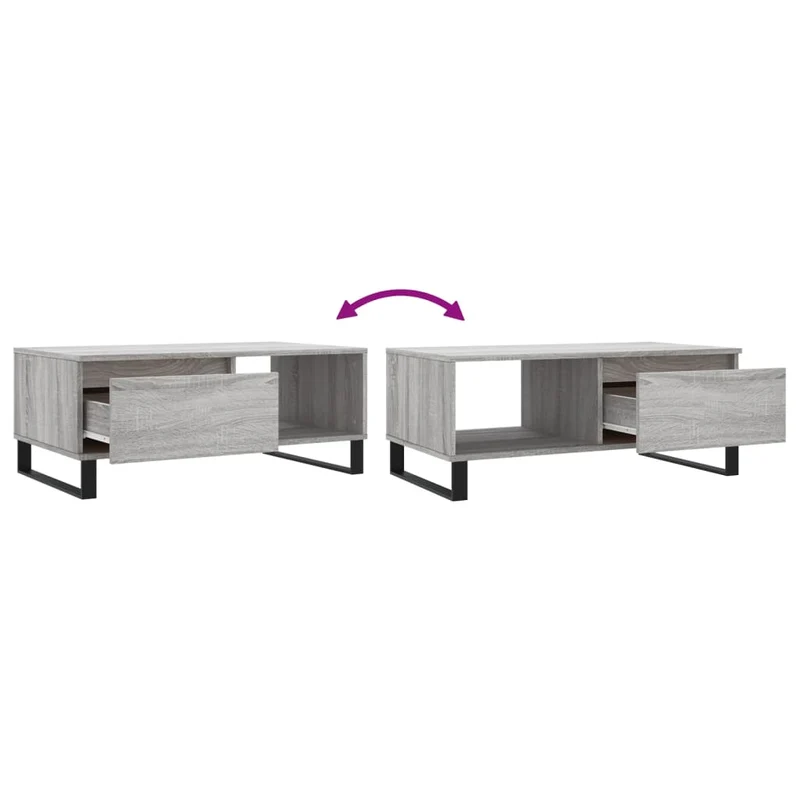 Table basse avec tiroir et compartiment 90 x 50 x 36,5 cm bois d'ingénierie gris et métal DEC040128