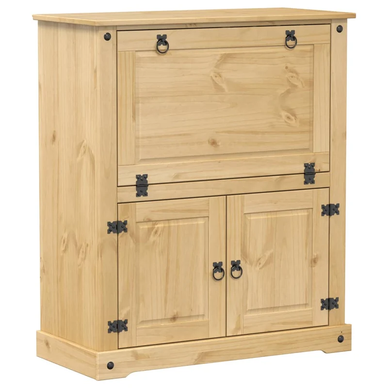 Armoire à vin compartiments de rangement porte rabattable 97 x 45 x 114 cm en bois de pin massif brun DEC024428