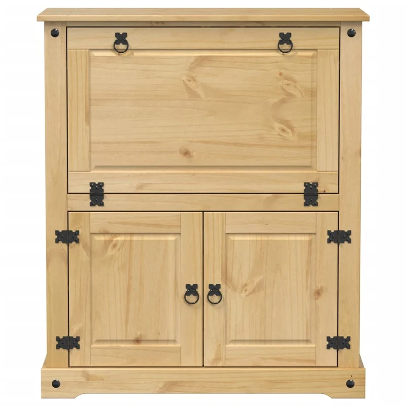 Armoire à vin compartiments de rangement porte rabattable 97 x 45 x 114 cm en bois de pin massif brun DEC024428