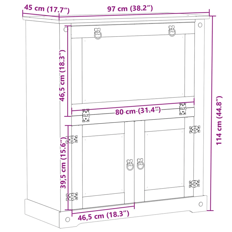 Armoire à vin compartiments de rangement porte rabattable 97 x 45 x 114 cm en bois de pin massif brun DEC024428