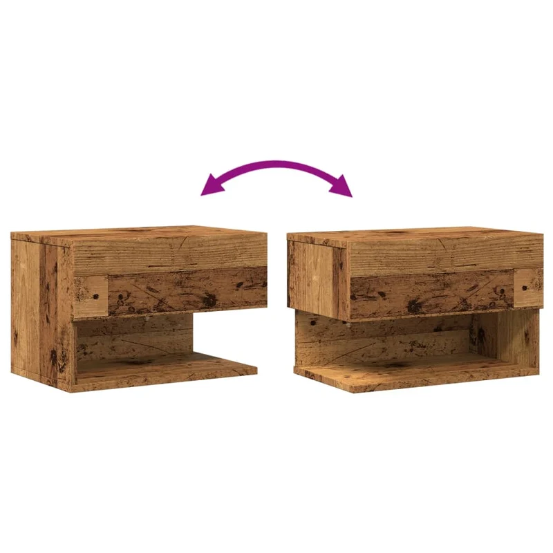 Lot de 2 tables de chevet murales avec tiroir et étagère 46 x 29,5 x 30 cm en bois d'ingénierie marron DEC036118