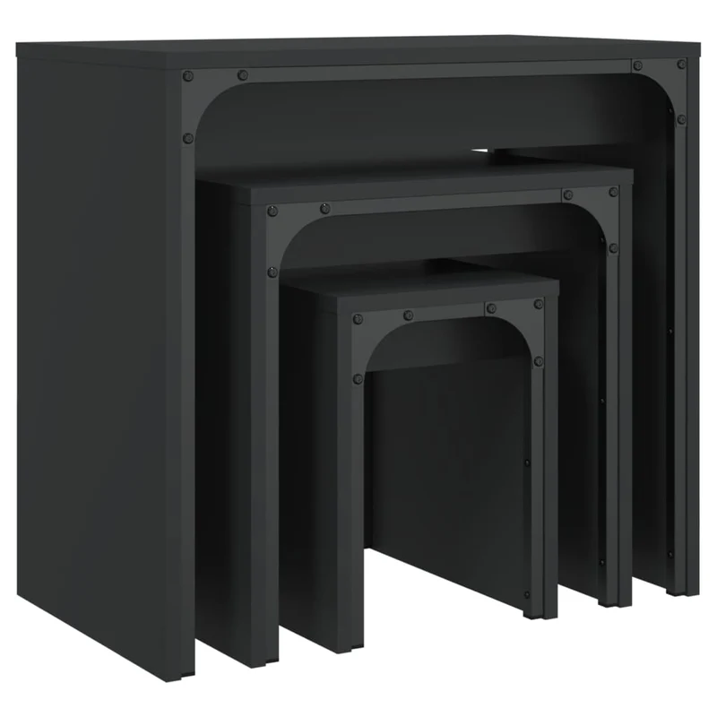 Lot de 3 tables d'appoint gigognes style industriel en bois d'ingénierie noir et métal DEC040566