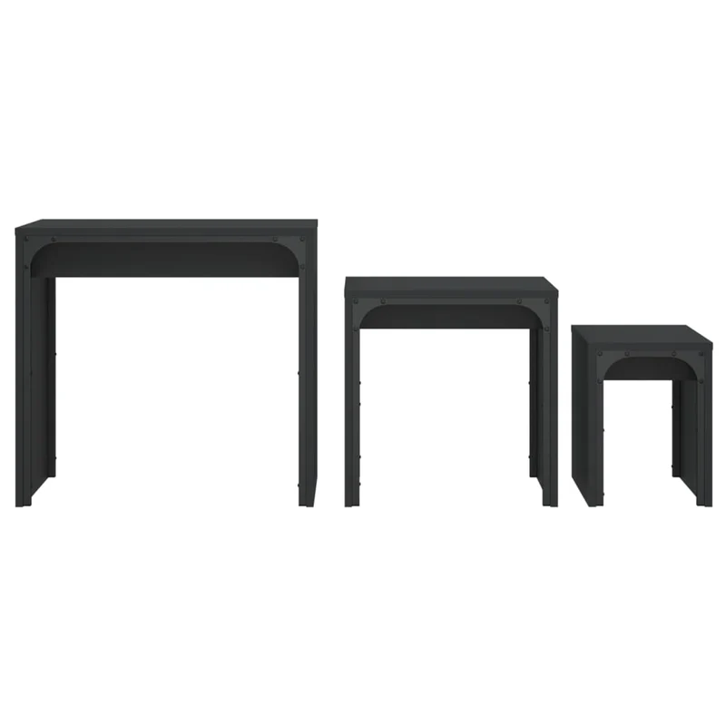 Lot de 3 tables d'appoint gigognes style industriel en bois d'ingénierie noir et métal DEC040566