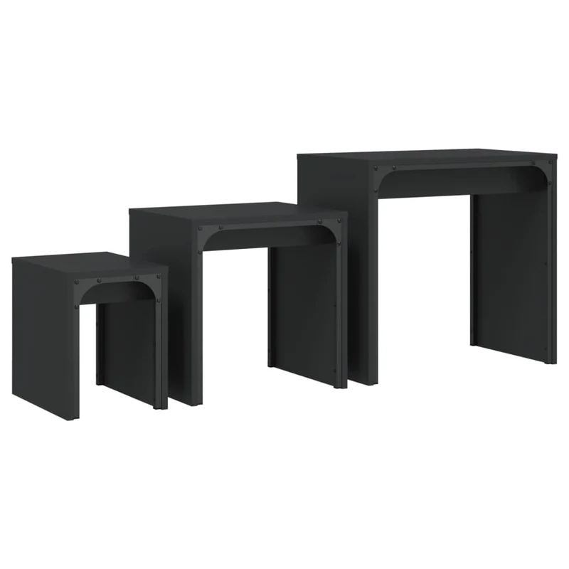 Lot de 3 tables d'appoint gigognes style industriel en bois d'ingénierie noir et métal DEC040566