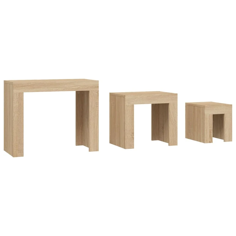 Lot de 3 tables d'appoint gigognes en bois d'ingénierie couleur chêne DEC040553