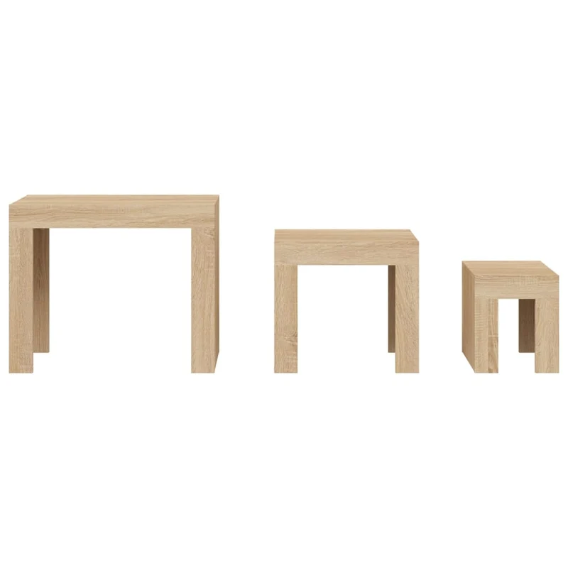 Lot de 3 tables d'appoint gigognes en bois d'ingénierie couleur chêne DEC040553