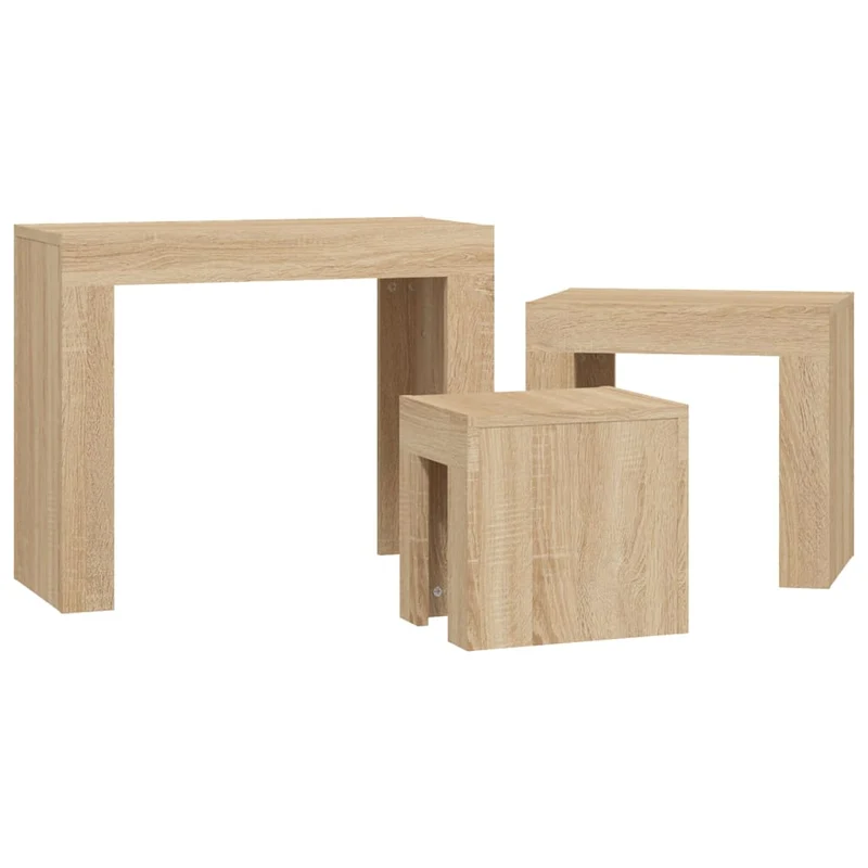 Lot de 3 tables d'appoint gigognes en bois d'ingénierie couleur chêne DEC040553
