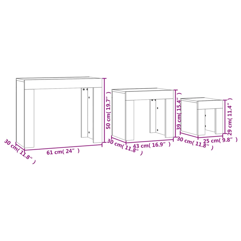 Lot de 3 tables d'appoint gigognes en bois d'ingénierie couleur chêne DEC040553