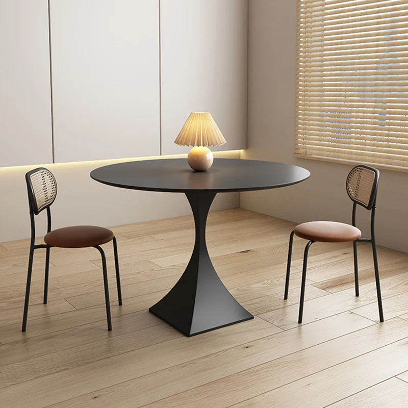 Modern Minimalist Square Base Round Sintered Stone Carbon Steel End Table 1-Tier For Living Room