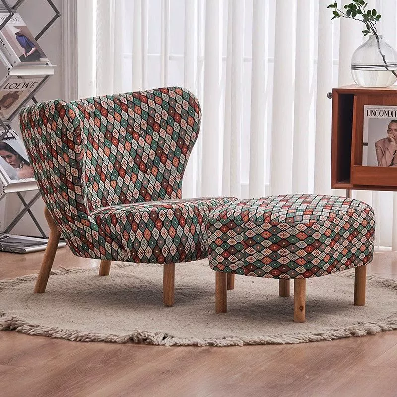 Contemporary Nordic Sherpa Fabric Corduroy Plush Wood Curved Accent Chair Backrest Footrest For Living Room