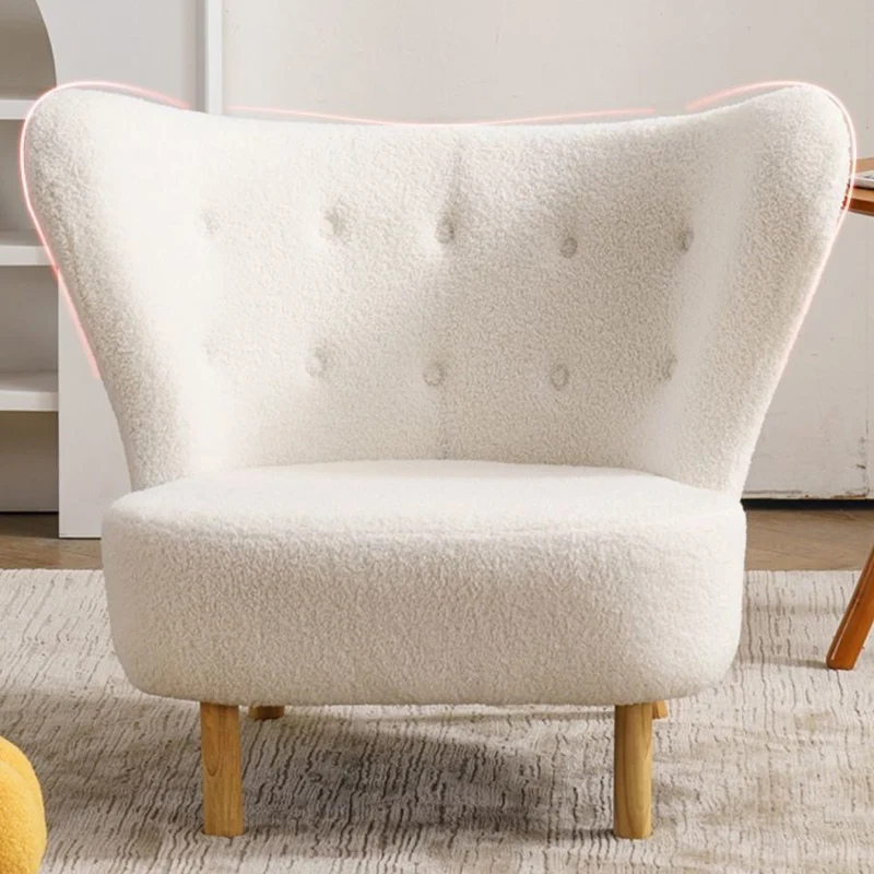 Contemporary Nordic Sherpa Fabric Corduroy Plush Wood Curved Accent Chair Backrest Footrest For Living Room