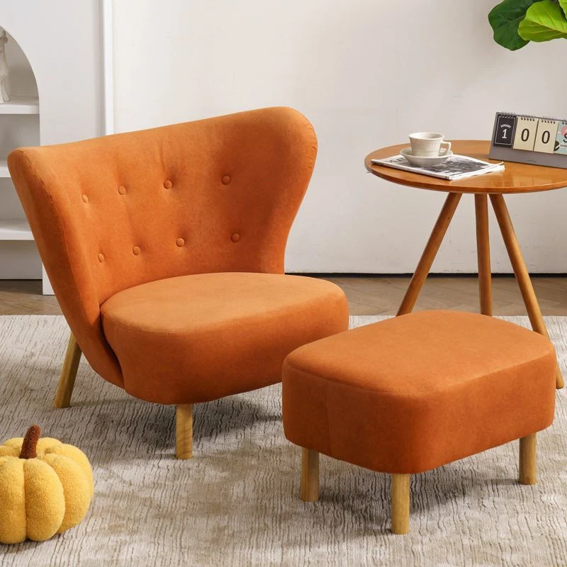 Contemporary Nordic Sherpa Fabric Corduroy Plush Wood Curved Accent Chair Backrest Footrest For Living Room