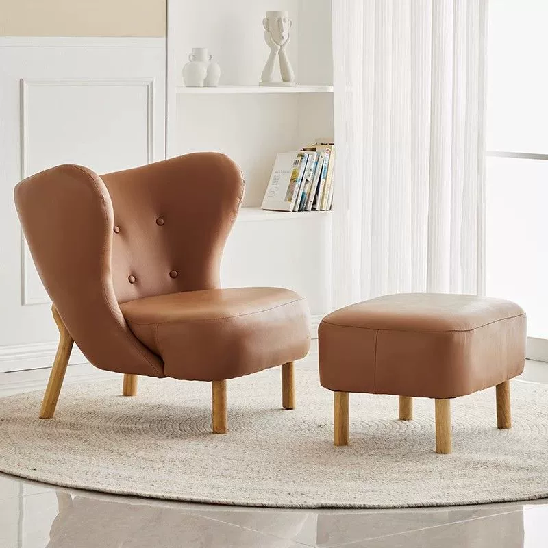 Contemporary Nordic Sherpa Fabric Corduroy Plush Wood Curved Accent Chair Backrest Footrest For Living Room