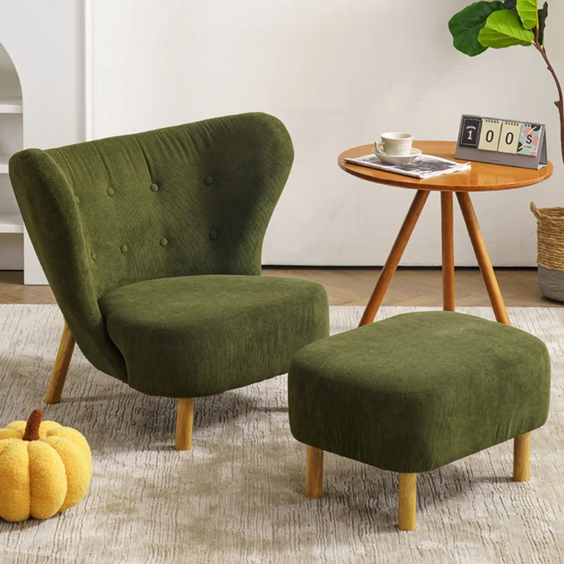 Contemporary Nordic Sherpa Fabric Corduroy Plush Wood Curved Accent Chair Backrest Footrest For Living Room