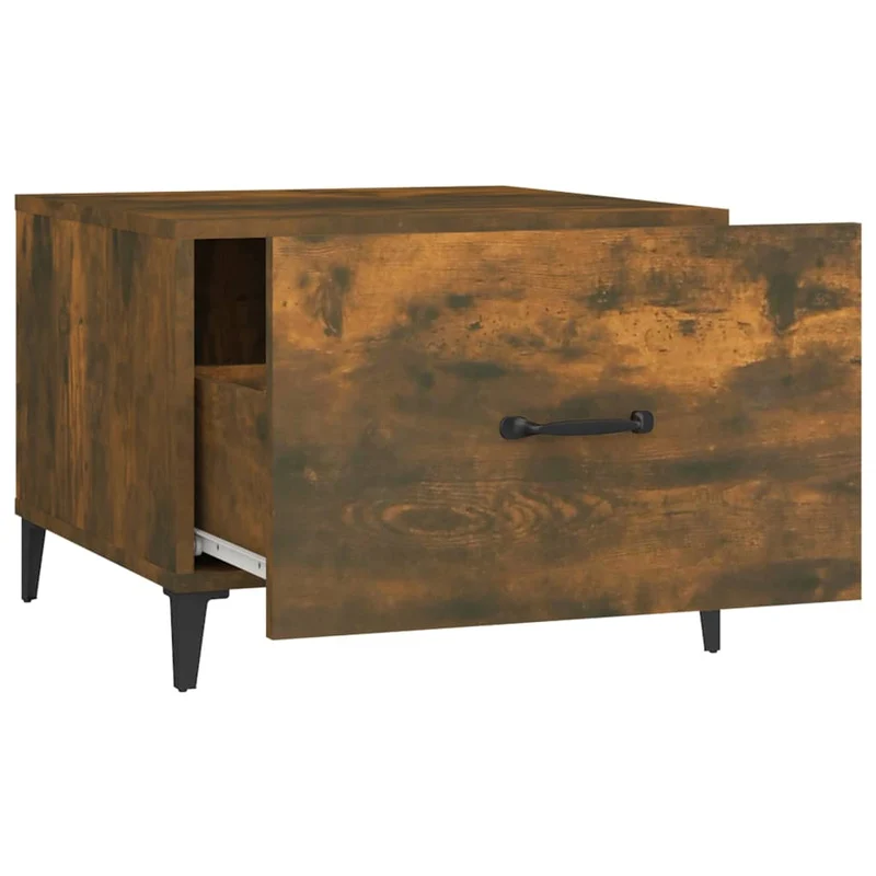 Lot de 2 tables basses d'appoint avec tiroir pieds en métal 50 x 50 x 40 cm bois d'ingénierie marron et métal DEC040480