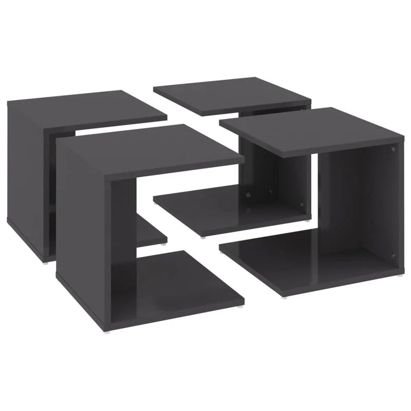 Lot de 4 tables basses style moderne 33 x 33 x 33 cm bois d'ingénierie gris brillant DEC040459