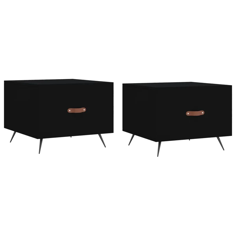 Lot de 2 tables basses d'appoint avec tiroir 50 x 50 x 40 cm bois d'ingénierie noir et fer DEC040421