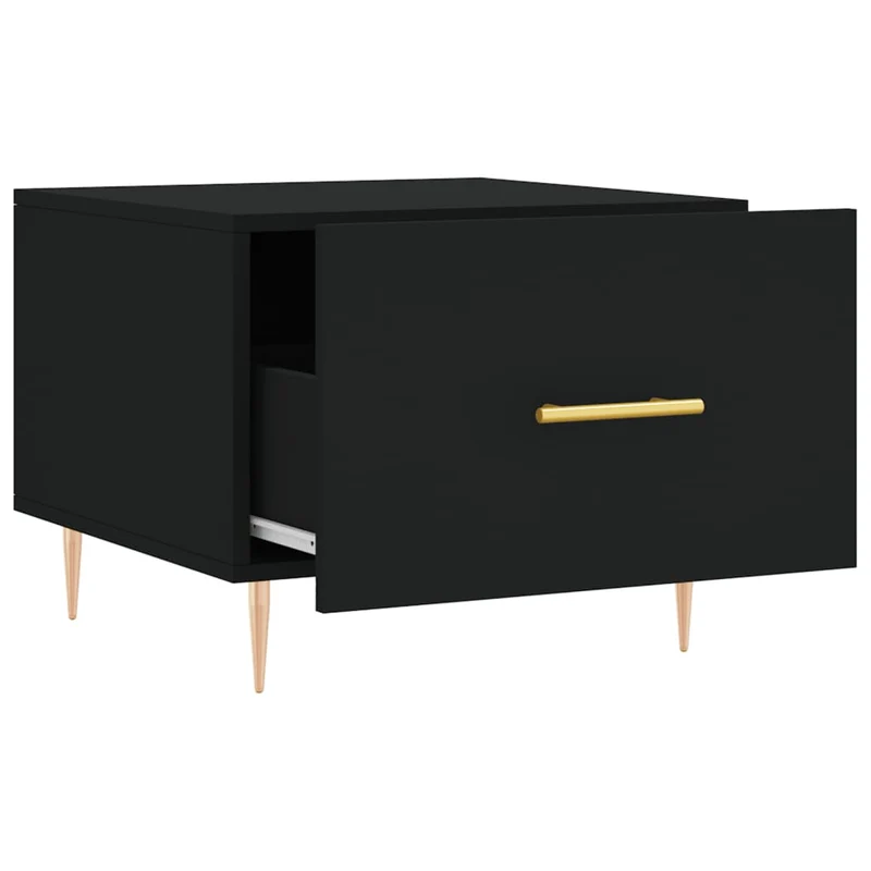 Lot de 2 tables basses d'appoint avec tiroir 50 x 50 x 40 cm bois d'ingénierie noir et fer DEC040416