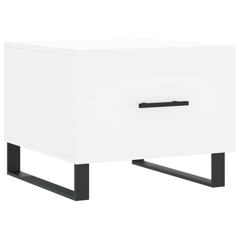 Lot de 2 tables basses d'appoint avec tiroir 50 x 50 x 40 cm bois d'ingénierie blanc et fer DEC040319