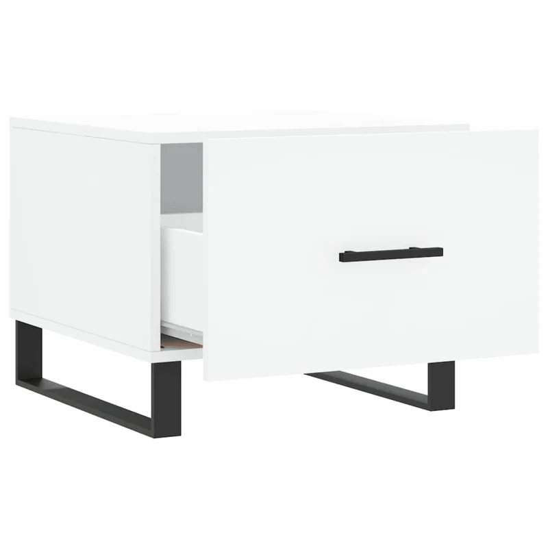 Lot de 2 tables basses d'appoint avec tiroir 50 x 50 x 40 cm bois d'ingénierie blanc et fer DEC040319