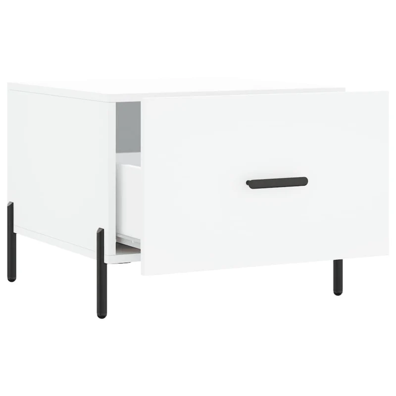 Lot de 2 tables basses appoint avec tiroir 50 x 50 x 40 cm bois d'ingénierie blanc et fer DEC040318