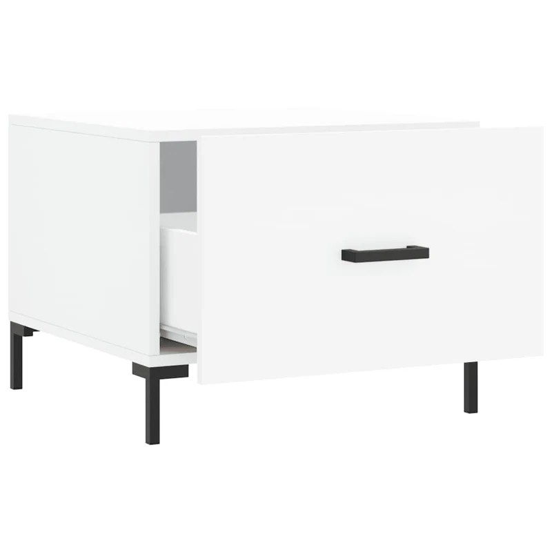 Lot de 2 tables basses d'appoint avec tiroir 50 x 50 x 40 cm bois d'ingénierie blanc et fer DEC040317