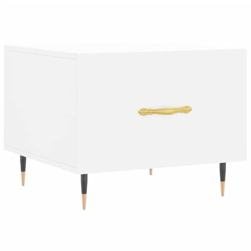 Lot de 2 tables basses appoint avec tiroir 50 x 50 x 40 cm bois d'ingénierie blanc et fer DEC040315