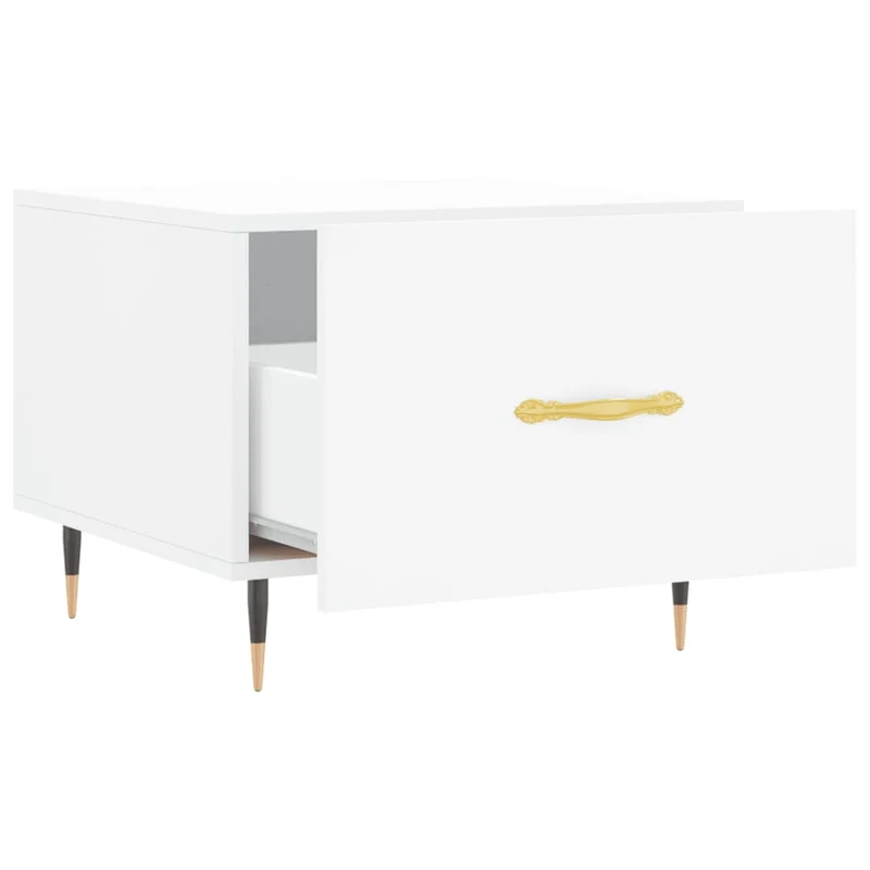 Lot de 2 tables basses appoint avec tiroir 50 x 50 x 40 cm bois d'ingénierie blanc et fer DEC040315