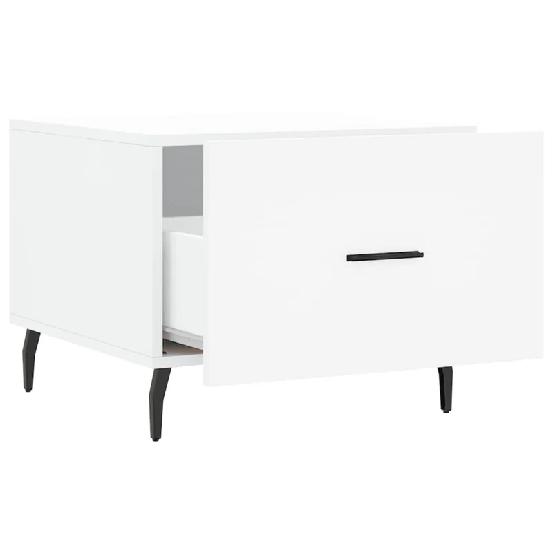 Lot de 2 tables basses appoint avec tiroir 50 x 50 x 40 cm bois d'ingénierie blanc et fer DEC040314