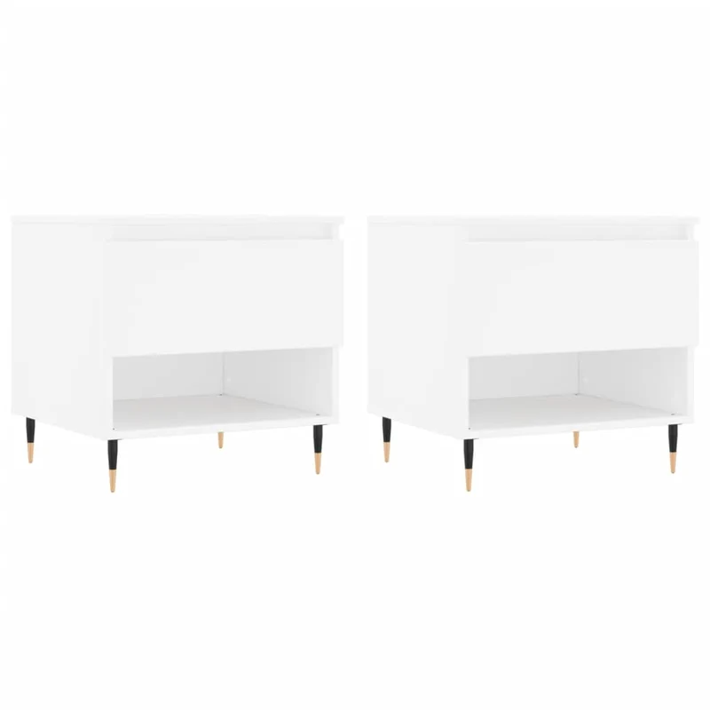 Lot de 2 tables basses d'appoint avec tiroir 50 x 46 x 50 cm bois d'ingénierie blanc et métal DEC040310