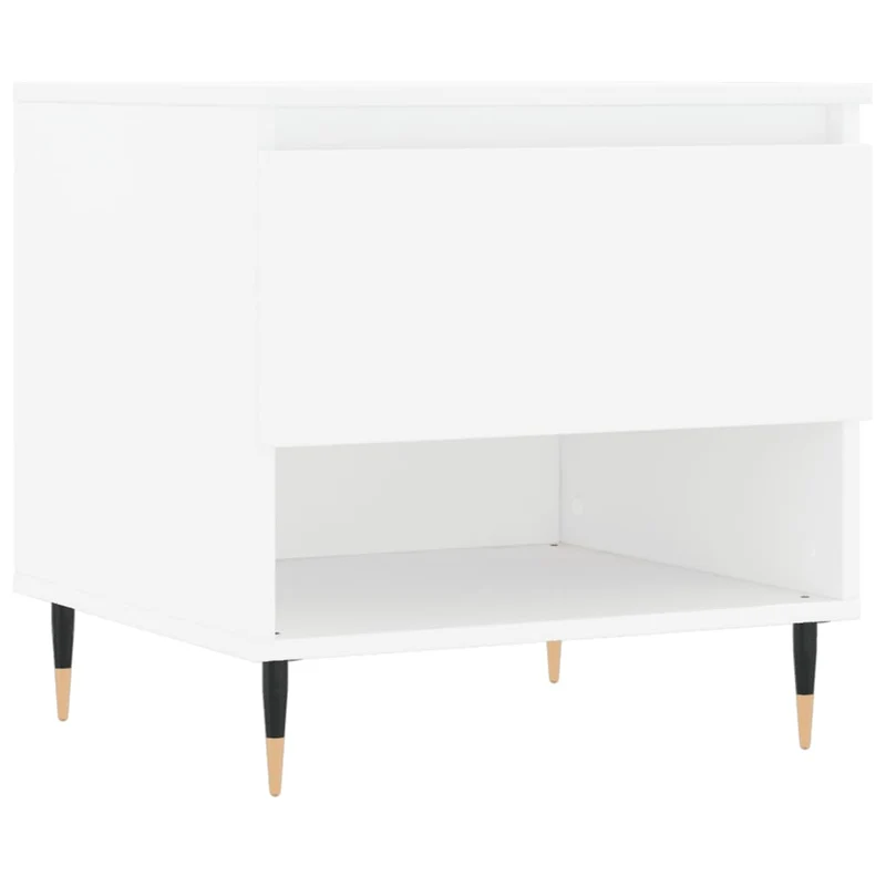 Lot de 2 tables basses d'appoint avec tiroir 50 x 46 x 50 cm bois d'ingénierie blanc et métal DEC040310