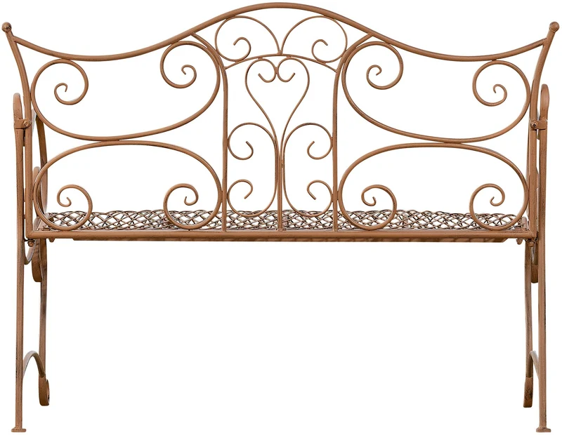 Banc de jardin avec accoudoirs design rustique largeur 113 cm en métal marron vieilli 10_0002943