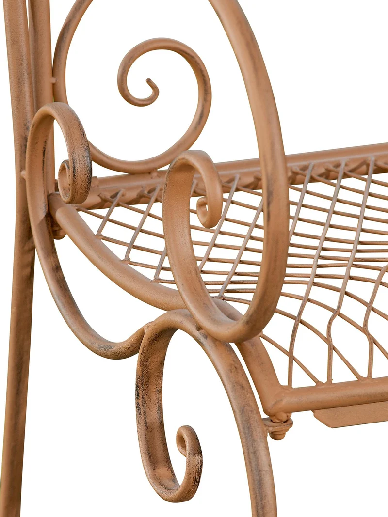 Banc de jardin avec accoudoirs design rustique largeur 113 cm en métal marron vieilli 10_0002943