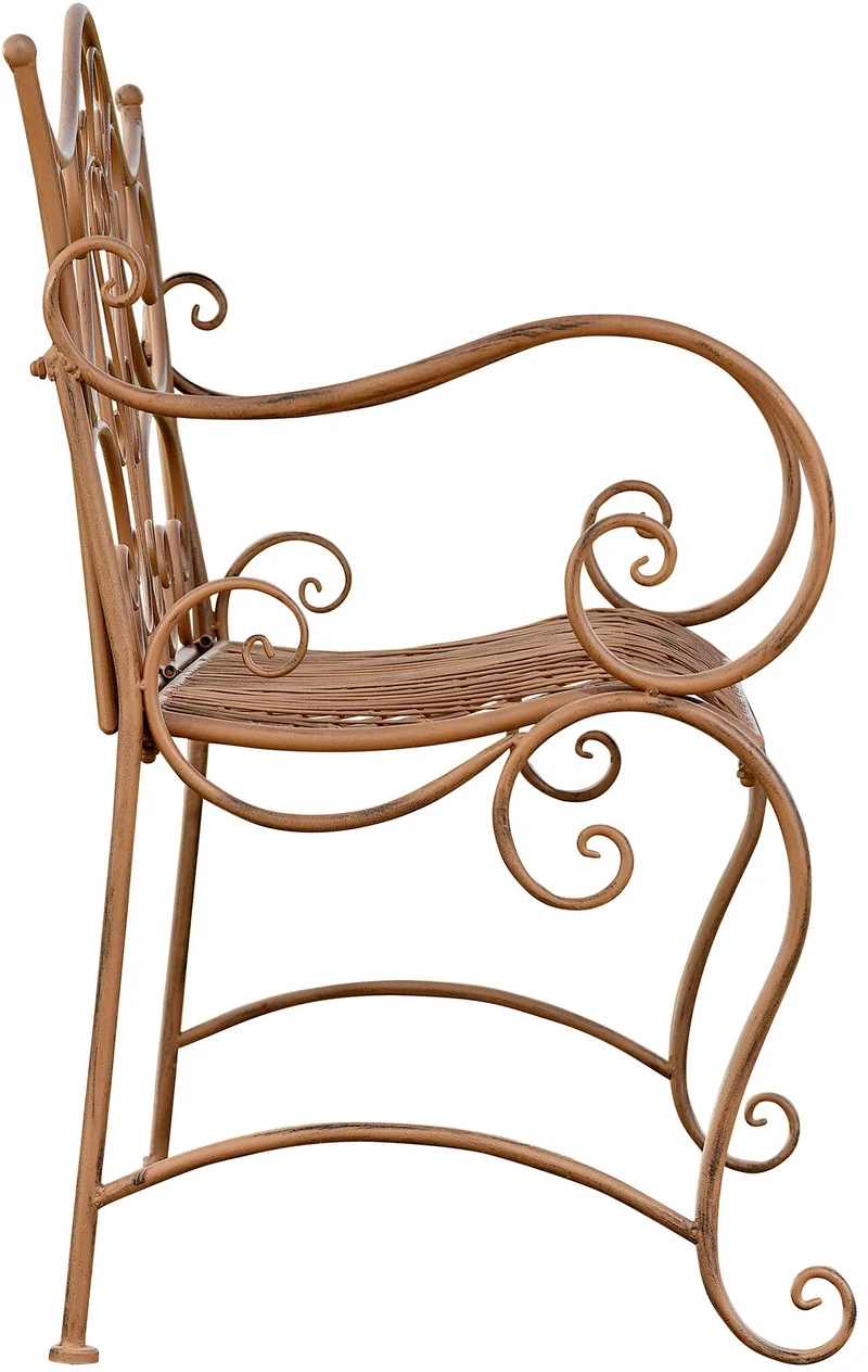 Banc de jardin avec accoudoirs design rustique largeur 113 cm en métal marron vieilli 10_0002943