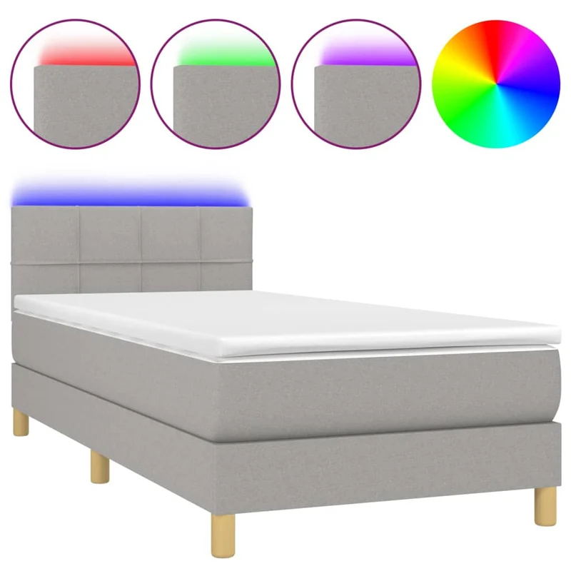 Cadre de lit LED avec sommier tête de lit matelas 90x190cm tissu gris clair TDL0209485