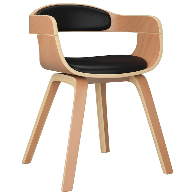 Chaise de salle à manger chaise de bureau design moderne en bois courbé et PVC noir DEC025178