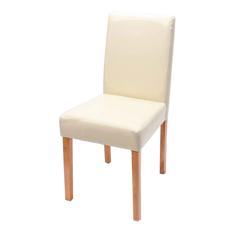 Chaise de salle à manger cuisine en cuir crème pieds en bois clair style moderne 04_0002331